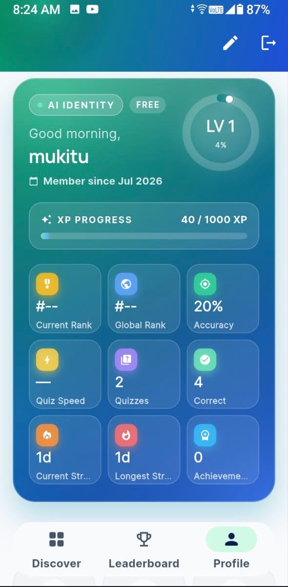 Quiz App BD — Profile with XP progress